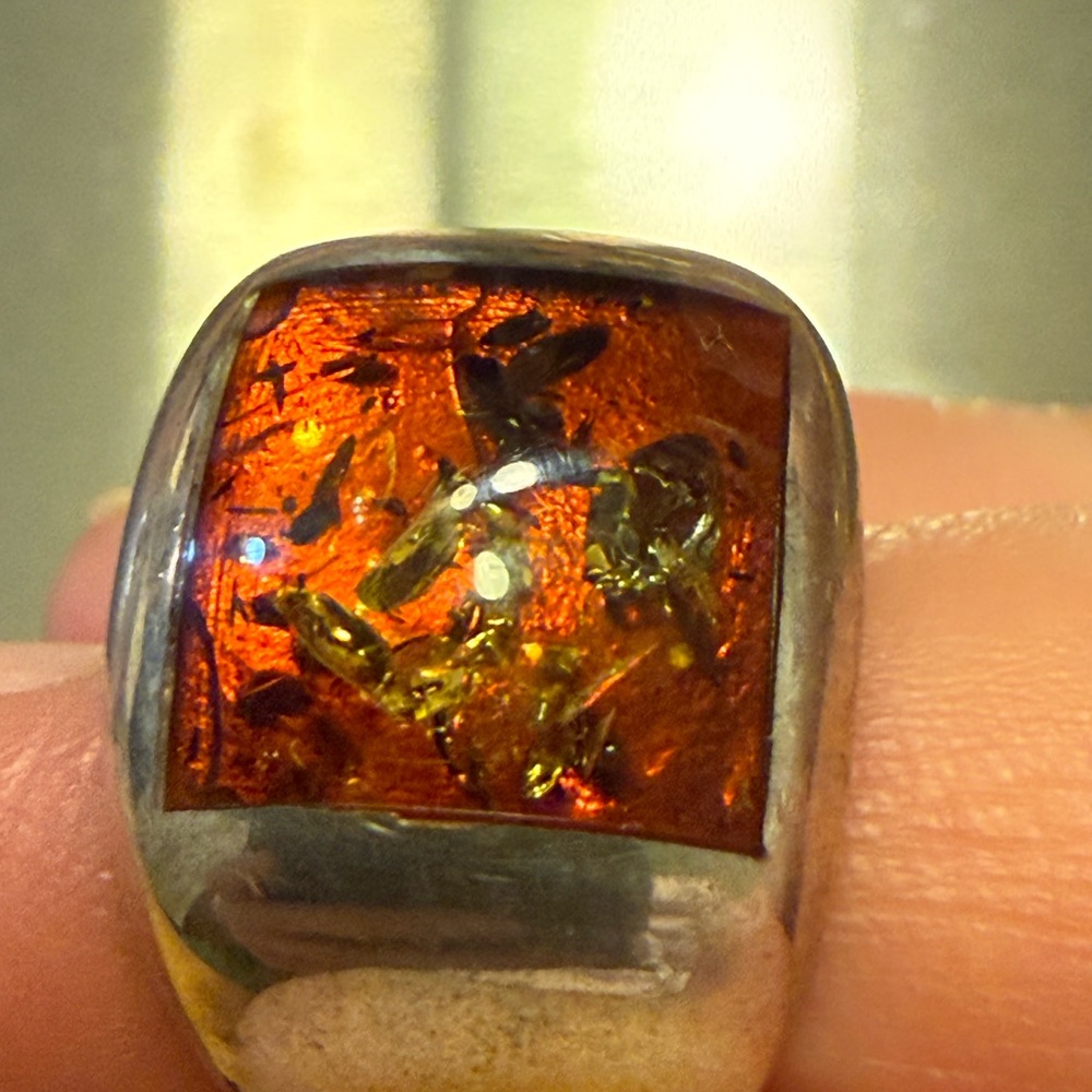 Exquisite nested cabochon amber ring, size 9, Unisex